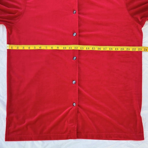 Vintage 90s Epogee Bright Velour Collared Button-Front Tunic Top - Picture 10 of 11